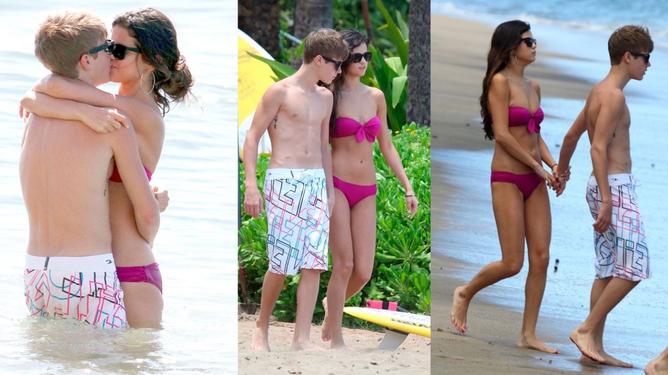 O romance de Selena Gomez e Justin Bieber na praia